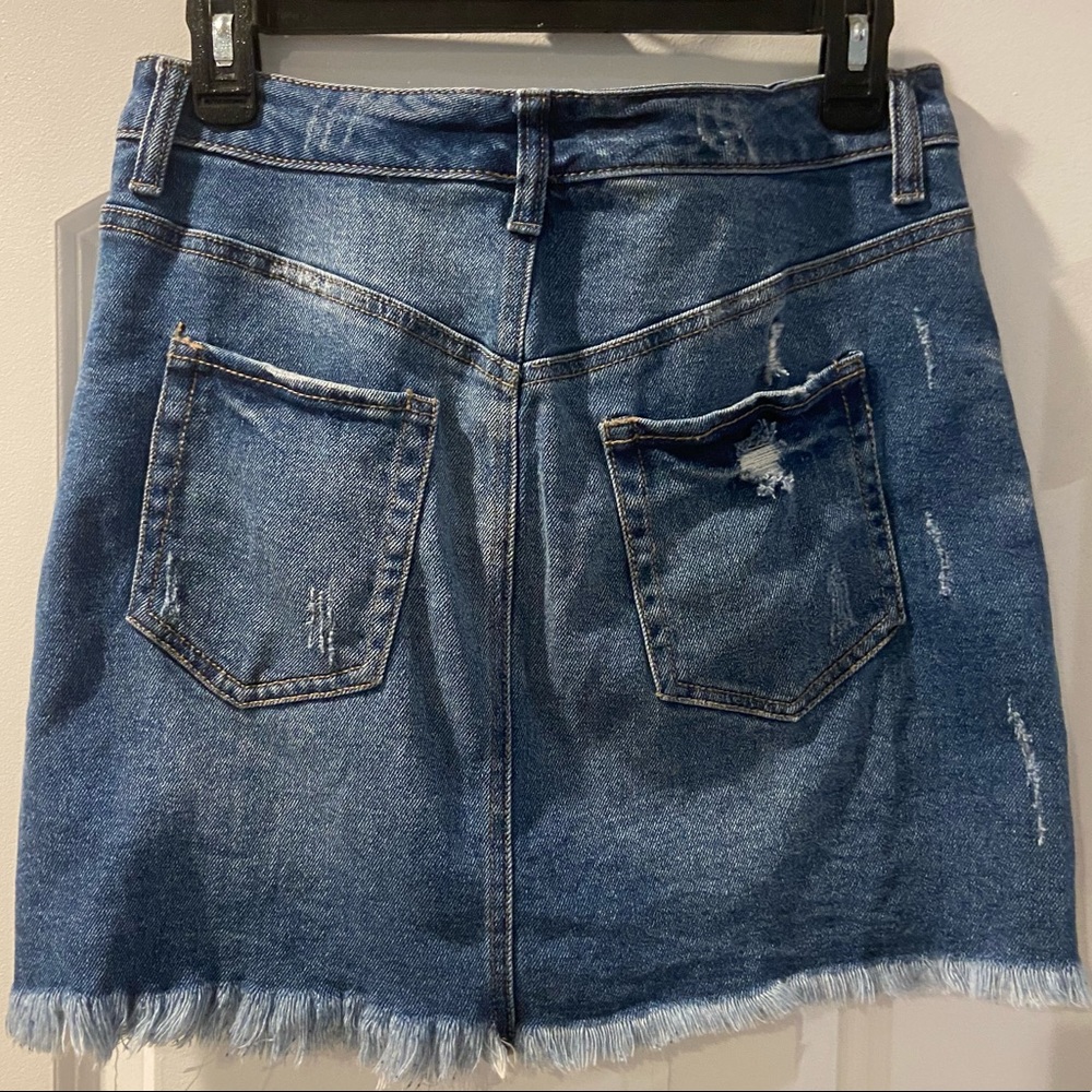 Distressed High Rise Blue Jean Skirt - Picture 2 of 4